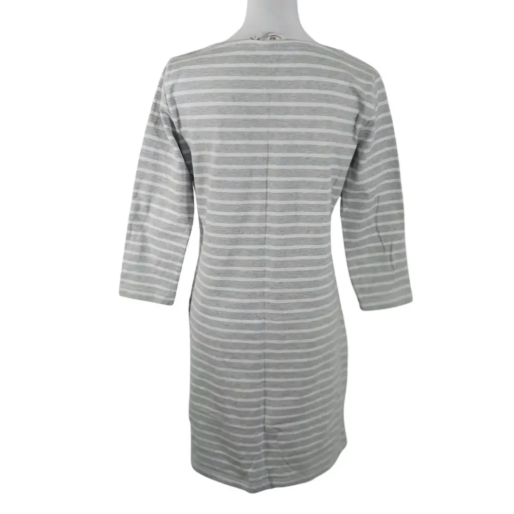 VINEYARD VINES! ASH GRAY & WHITE STRIPED 100% COTTON KNIT LONG SLEEVE DRESS! S - Picture 7 of 12